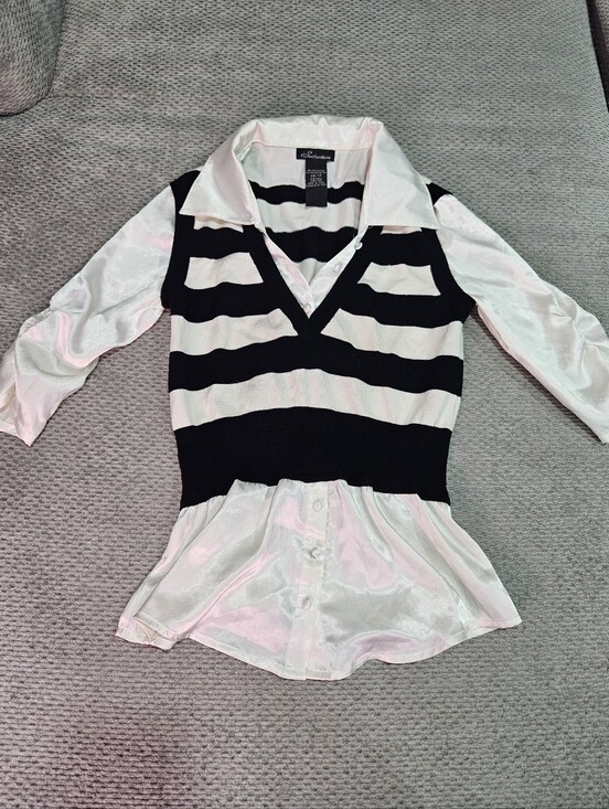 Seductions Tops - 3/$15! Vintage Long Sleeve Top With Attached Striped Overlay, XS
